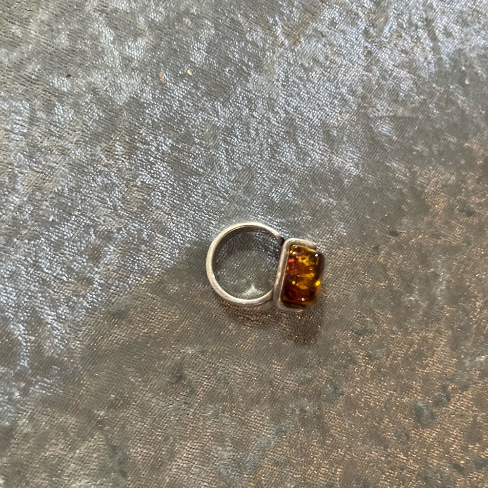 Vintage Amber Stone Silver Ring